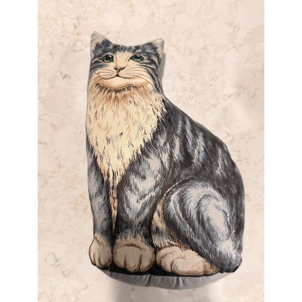 Vintage Grey Tabby Cat Cottagecore Fabric Grandmacore Decorative Pillow 10 Inch